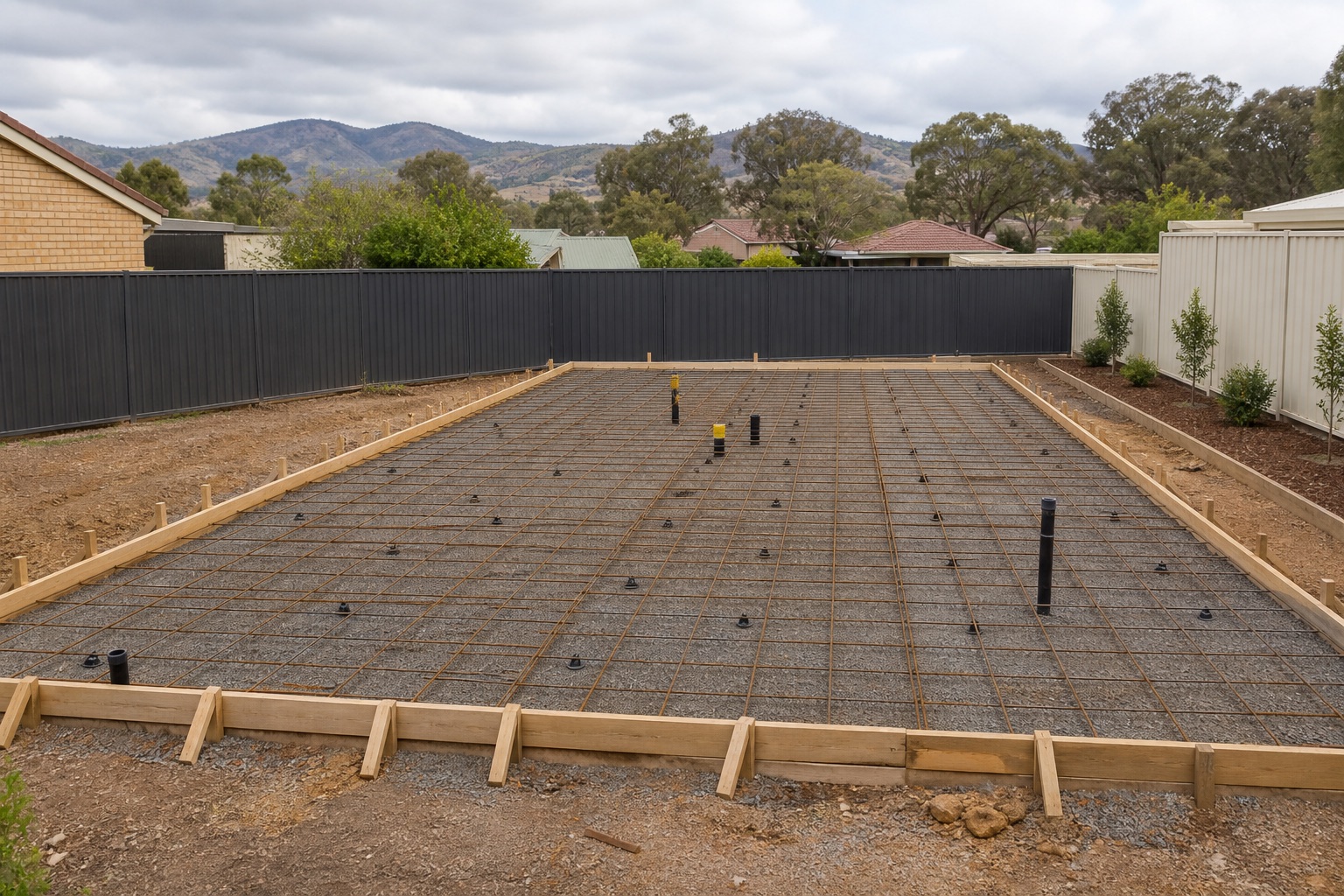 Formwork and reinforcement prepared for a regional concrete slab